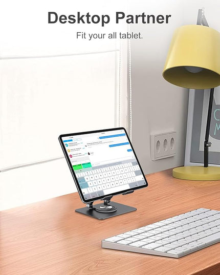 JUANWE Swivel iPad Stand for Desk, Aluminum Tablet Stand for Desk with 360 Rotating Base, Adjustable & Foldable iPad Holder, Compatible with Tablets, Switch, Kindle, Phone