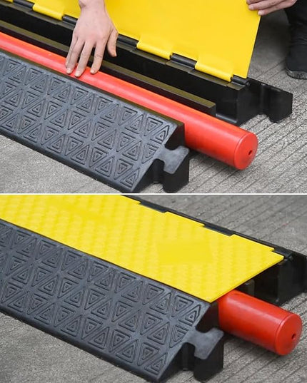 OranLite Large 2-Channel Rubber Floor Cable Protector Ramp, Heavy-Duty Floor Cable Wire Cord Cover Speed Bumps, Driveway Hose Cable Ramp Protective Cover (2 Large Channels)