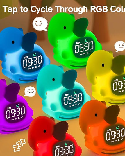 Alarm Clock for Kids with Night Light, Sleep Training Clock Time to Wake Clock, Rechargeable Silicone Light for Bedroom, Perfect Sleep Companion for Boys Girls, Pink Elephant