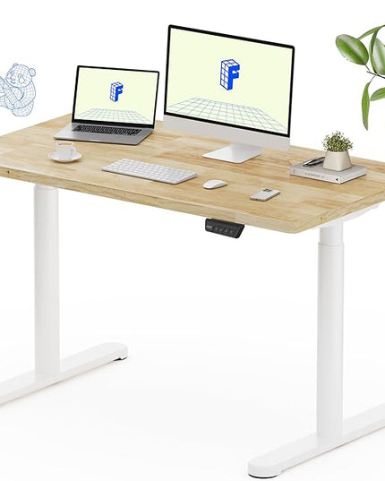 FLEXISPOT Solid Rubberwood Electric Standing Desk with Elegant Oval Legs, 48"x24" Height Adjustable Desk for Home Office & Living Spaces (White Frame)