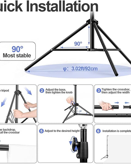 EMART 10x10ft Backdrop Stand Heavy Duty, Adjustable Photography Background Support System with 10x15ft Polyester Backdrop(Black/White/Green) for Photography Studio, Parties, Wedding, Video Shooting