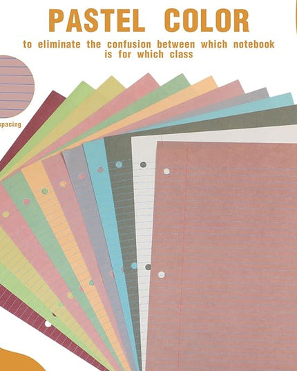 PerKoop 600 Sheets Colored Loose Leaf Paper 8.5" x 11" college ruled Lined 3 Hole Punched notebook Filler Paper for 3 Ring Binders Office School Supplies (Gemstone Color)