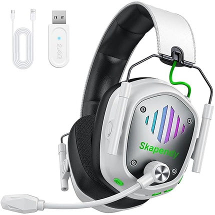 Wireless Gaming Headset for PS5, PS4, PC, Switch, Mac, Phone, 2.4GHz Gaming Headphones with 50mm Drivers, 3D Surround Sound, ENC Noise Cancelling Mic, Cool RGB Light, 50-Hour Gametime