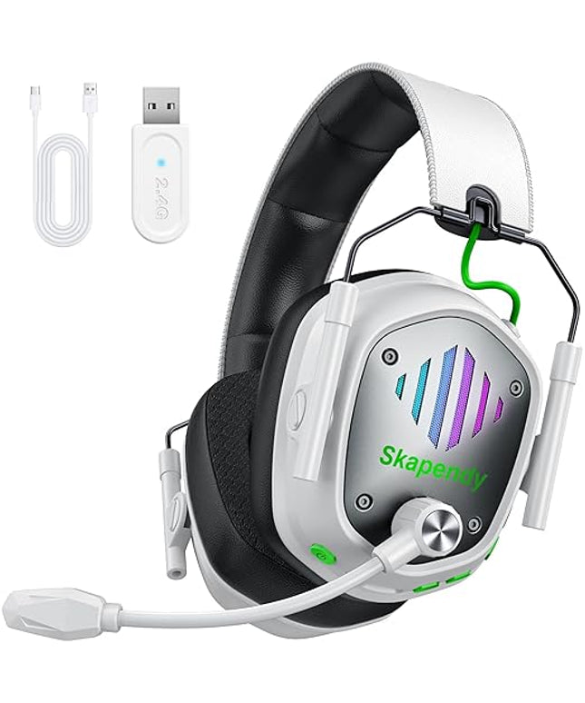 Wireless Gaming Headset for PS5, PS4, PC, Switch, Mac, Phone, 2.4GHz Gaming Headphones with 50mm Drivers, 3D Surround Sound, ENC Noise Cancelling Mic, Cool RGB Light, 50-Hour Gametime
