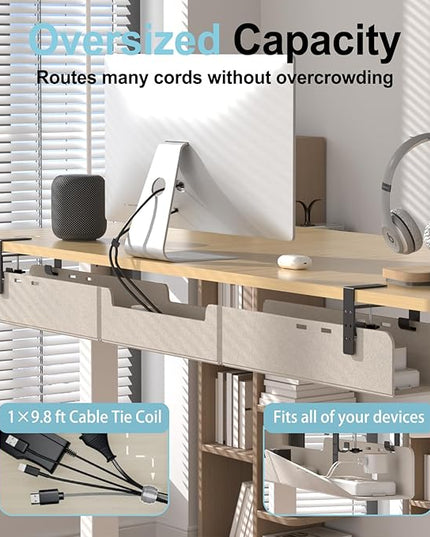 Under Desk Cable Management Tray,No-Drill Upgraded Thickened Felt Cord Organizer with Clamp or Screw Mount,Cable Holder for Standing Desk,Home Or Office(Beige, 47.2")