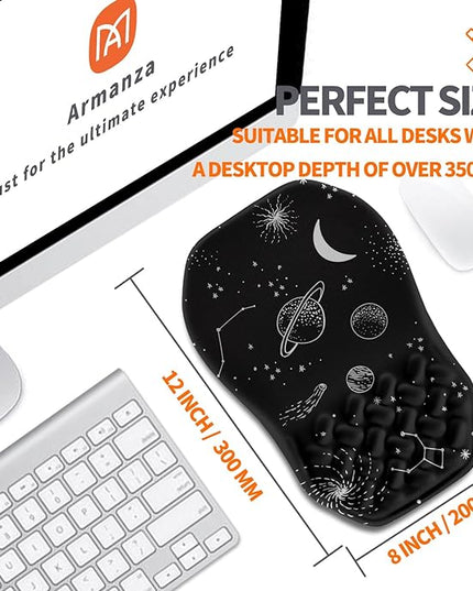Ergonomic Slope Mouse Pad Wrist Support, Wrist Rest Mousepad for Carpal Tunnel Pain Relief with Massage Bulge and Slow Rebound Memory Foam (12x8 inch, Galactic System)
