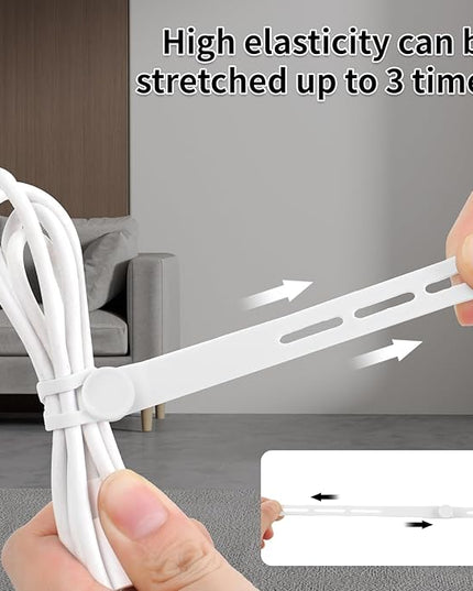 Oligei 25 Pcs Silicone Cable Ties, Cable Ties Reusable, High Elasticity Cord Wraps for Electrical Cords, Cord Organizer for Earphone, Phone Charger(White)