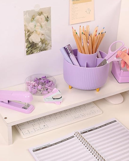 SKYDUE Purple Office Supplies Set, Purple Office Desk Accessories 10PCS, Pencil Holder for Desk, Stapler, Tape Dispenser, Scissors, Ruler, Binder/Paper Clips and 1000pcs Staples,Desk Supplies Set