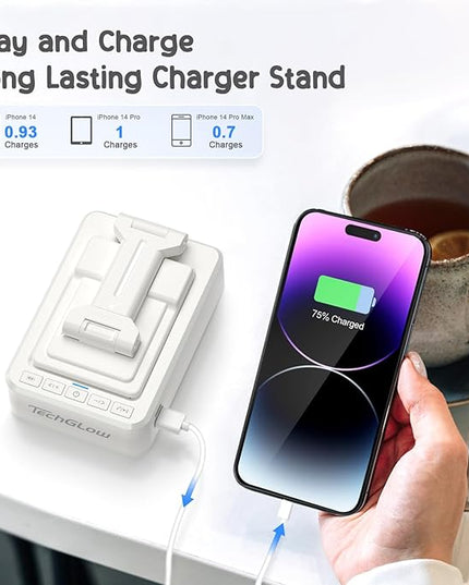 TechGlow Foldable Cellphone Stand with Bluetooth Speaker and Charging Function Birthday Gifts for Men Women Mother Father Brother Sister Teens Cool Tech Gadgets-White