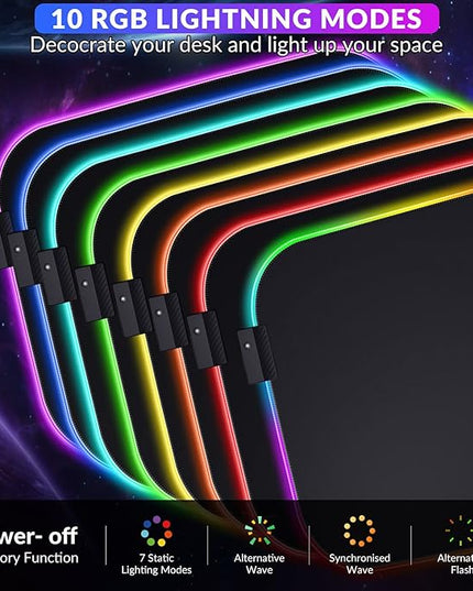 Gimars RGB Mouse Pad with Wrist Rest Support, 12 x 10 in Extra Large Ergonomic Gaming Mouse Pad with 10 LED Lighting Modes, Non-Slip Rubber Base for PC Gaming & Office