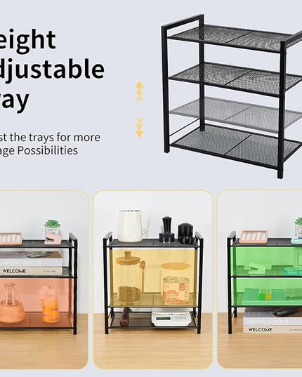 Desktop Shelf Organizer, 3-Tier Office Storage Rack, Adjustable Metal Bookshelf for Top of Desk, Desk Organizer for Office, Home, Dorm and Small Spaces (Black)