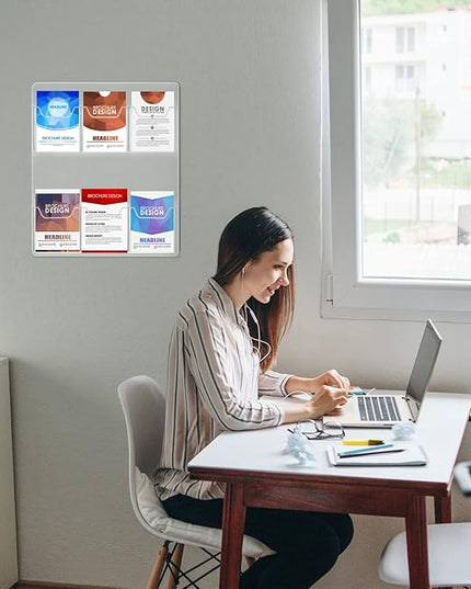 Eersida Acrylic Brochure Pamphlet Holder Brochure Display Stand Business Tri Fold Multi Slot Holder Rack Wall Mount Clear Pocket Space Saver for Flyer Literature Menu Advertise(6 Pockets)