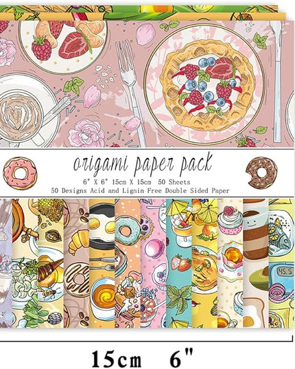 Origami Paper Kit 50 Sheets 70GSM 6 Inch Square Double Sided Color 50 Vivid Japanese Washi Chiyo Colors for Hand Crafts Origami Paper Arts Creativity.Dessert