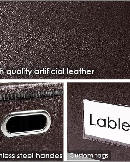 PRANDOM Collapsible Storage Box with Lid [1-Pack] Leather Fabric Foldable Storage Bin Organizer Container Basket Cube with Cover for Home Bedroom Closet Office Nursery Brown (22.8X15.7X11.8)