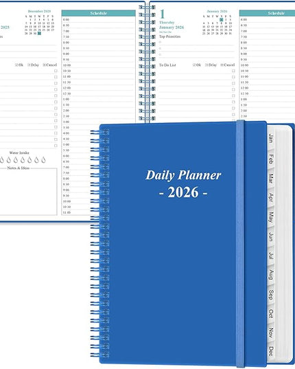 Daily Planner 2026 Full Page Per Day- 2026 Daily & Monthly Planner from January 2026 to December 2026, Day Planner 2026 with 12 Months Tabs, 8.5" x 11", Blue