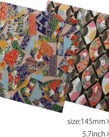 Made in Japan Echizen Washi Notebook with Sakura Watermark (Page 48) & 2 sheets Yuzen Origami Paper Set – Luxury Japanese Stationery Gift (Colorful Ribbons and Flowers)