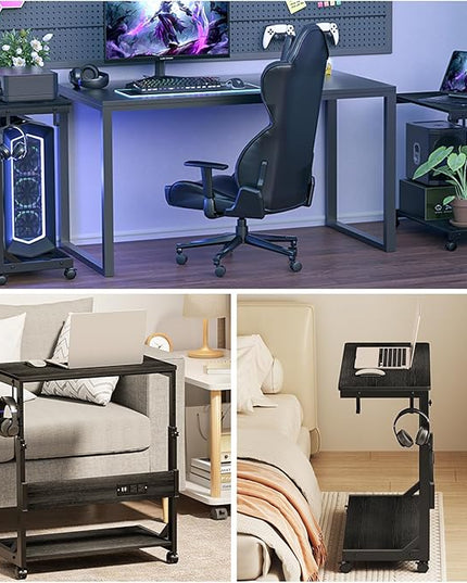 Height Adjustable Computer Tower Stand with Charge Station and USB Charging Port, 2-Tier ATX-Case Cart, Under Desk Mobile PC Stand, CPU Holder Cart with Locking Caster Wheels for Fits Most PC