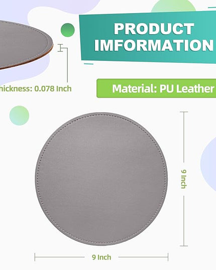 Mouse Pad，Round Mouse Pad，PU Mouse Pad，Leather Mouse Pad with Stitched Edge Micro-Fiber Base with Non-Slip Waterproof，Mouse Pad for Computers，Laptop，9 x 9 Inch (Silver Gray)