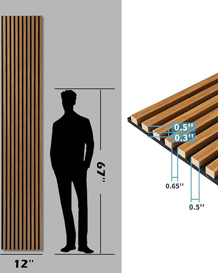 Art3d 2-Pack 108" x 12" Acoustic Wood Panels for Wall, Soundproof Wood Slat Panel for Wall and Ceiling, 3D Fluted Sound Absorbing Paneling for Interior Wall Decor, Living Room, Bedroom - Teak