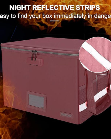 ENGPOW File Box with Lock, Fireproof Document Box with Pockets, Collapsible File Organizer Filing Storage Cabinet with Handle, Portable Home Office Safe for Hanging Letter/Legal Folders, Pink, 2 Pack