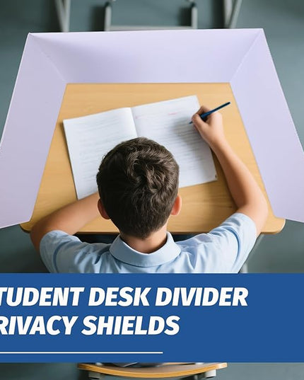 12 Pack Desk Dividers for Students,3-Fold Privacy Screens,Testing Dividers for Classroom Waterproof,Plastic Easy Clean Privacy Shields for Student Includes Extra Labels