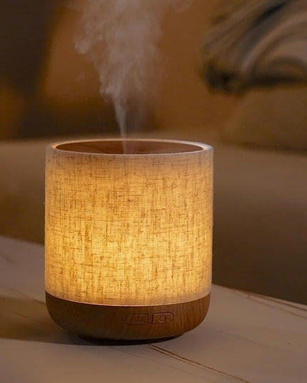 ZmarKraft Essential Oil Diffuser 200ml with Fabric Cover and Night Lamp | Ultrasonic Aroma Diffuser | Humidifier w Lights | Room Decor | Small Humidifier for Bedroom | Gift (Light Brown)