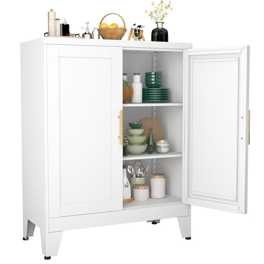 pozdeg 35.8" H Metal Storage Cabinet with 2 Doors - 2 Adjustable Shelves, Heavy-Duty Steel Locker for Home, Office, Garage & Gym - Versatile White Sideboard Buffet