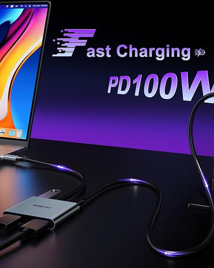 USB C to Dual HDMI Adapter 4K@30Hz, KOZYC USB C Hub Multiport Adapter with 2xHDMI, USB 3.0, 100W PD, Support USB C to HDMI Splitter Extended Display for MacBook Pro (MST is not Supported on MacOS)