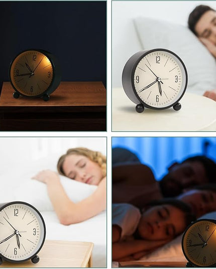 Blusaryme Analog Alarm Clock - 4 Inch Super Silent Non-Ticking, Battery Operated Small Clock with Night Light, Elegant Bedside Desk Clock for Bedroom, Living Room, Office, Student Gift