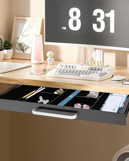 21.5" Under Desk Storage Drawer, Black Sliding Pull-Out Drawer for Sit Stand Workstation