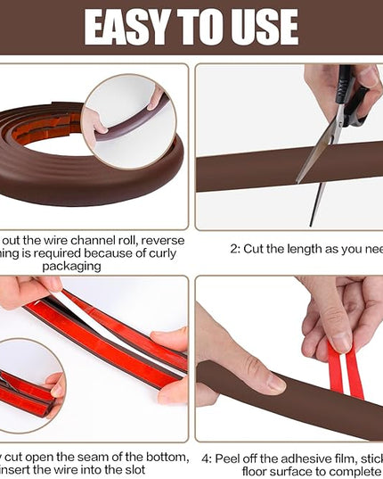 Floor Cord Cover Self Adhesive Cord Hider,3.3FT Cable Management, Extension Strip Protector for Wires, Prevent Cable Trips for Offices, Gyms, Exhibitions Cavity:0.51"(W) x 0.3"(H) Coffee