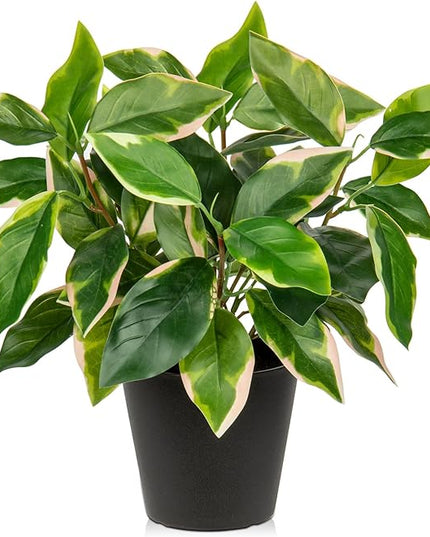 Oairse Artificial Plants Indoor Small Fake Plants in Pots Faux Pothos N‘ Joy Potted Plant Fake Indoor Plants with Black Pots for Bathroom Living Room Office Desk Shelves