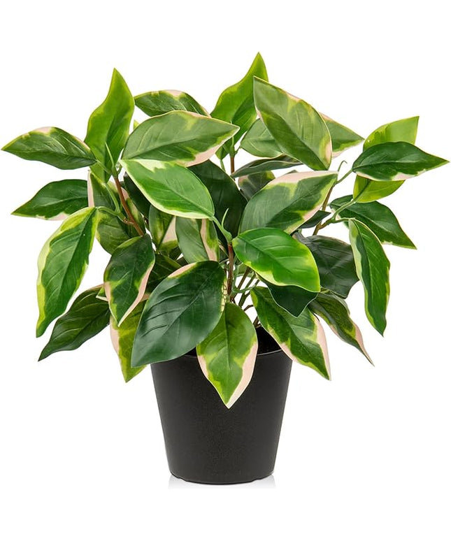 Oairse Artificial Plants Indoor Small Fake Plants in Pots Faux Pothos N‘ Joy Potted Plant Fake Indoor Plants with Black Pots for Bathroom Living Room Office Desk Shelves