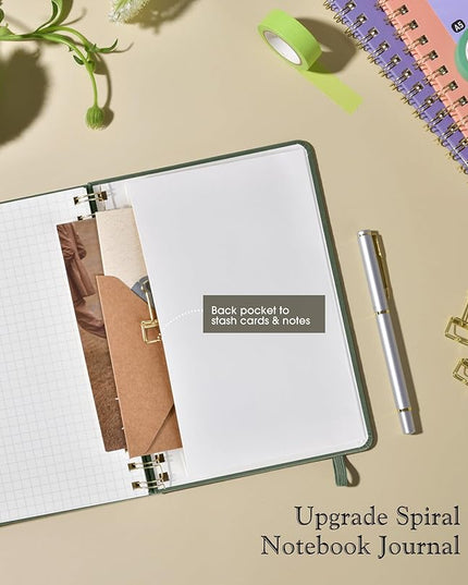 Graph Spiral Journal Notebook, A5 Hardcover Spiral Journals for Women Men, 100 GSM Graph Paper Notebooks, 150 Pages Spiral Bound Grid Notebook for Writing Note Taking Work 5.75" x 8.38", Sage Green