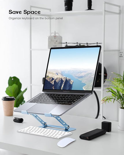 Adjustable Laptop Stand for Desk,Portable Laptop Stand Holder and Riser,Foldable Aluminum Notebook Computer Stands for MacBook Air Pro HP Lenovo Dell Samsung Chromebook, 10-15.6 inch, Sky Blue