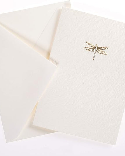 Graphique Dragonfly La Petite Presse Boxed Notecards - 10 Embossed and Embellished Gold Foil Blank Cards with Matching Envelopes, 3.25" x 4.75"