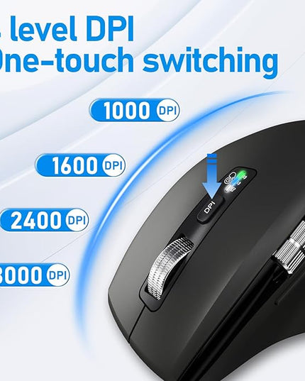 INFINMIND Wireless Bluetooth Side Scroll Mouse with Multi-Device, Ergonomic Computer Mice with Smart Flying Scroll, Quiet Click for Computer, Laptop, iPad, Tablet, MacBook (Black)