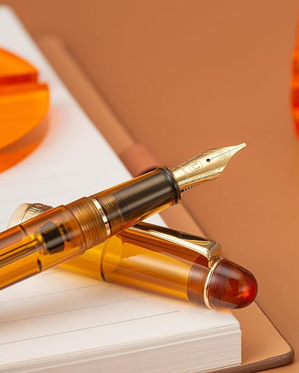 Asvine V126 Vacuum Filling Fountain Pen, Transparent Brown Acrylic Stub Nib 1.1mm Calligraphy Art Drawing with Case Set