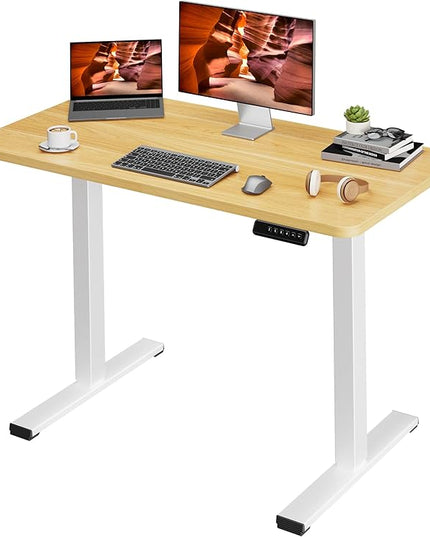 One-Piece Standing Desk 47 x 24 Inches, Small Adjustable Height Desk， Electric Sit Stand Desks Home Office Computer Workstation, Maple