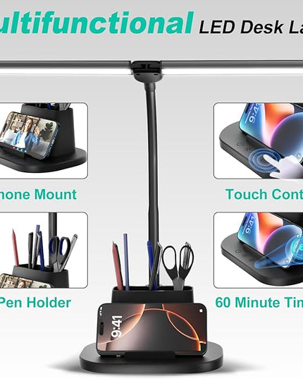 LED Desk Lamp, Eye-Caring Desk Light with Organized Base, 5 Color Modes & 5 Level Brightness, Adjustable Flexible Gooseneck Touch Lamp, Small Desk Lamp for Home Office, College Dorm Room Essentials
