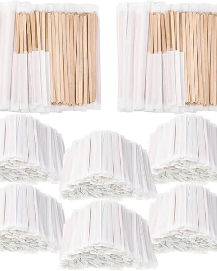 3000 Pcs Individually Wrapped Wooden Coffee Stirrers, Disposable Coffee Stir Sticks Round End Sticks Bulk Wood Stirrers for Cocktail Hot Drinks Restaurant Bar Home Office (7 Inch)