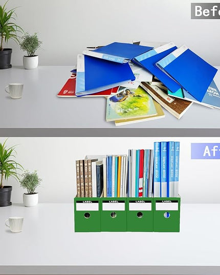 Limitliho 2 Pack Cardboard File Storage Box with Label, Grass Green Book Holder for Classroom,Office,Home,Magazine Organizer for Desk(10.6" H x 10.2" L x 3.5" W in)