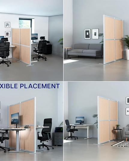 VIVO Modular Wall System, 2 PET Panels, Modern Professional Office Cubicle Dividers, Freestanding Privacy-Screen, 66 inches High, Flat Wood, Silver Frame, PP-MWS63C