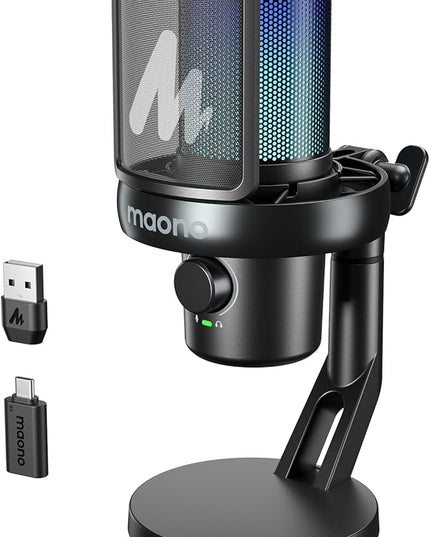 MAONO Wireless Gaming Microphone for PC, Condenser USB Mic with Software AI Voice Change,3-Level Noise Cancellation,Custom RGB, for Streaming Recording Podcast PS5 PS4 Twitch YouTube (DM40 Pro-Black)