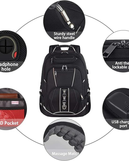 JCDOBEST 18.4 inch Gaming Laptop Backpacks with USB Charging Port, Big Capacity TSA Friendly RFID Anti Theft Pocket College Heavy Duty Computer Work bag for Men