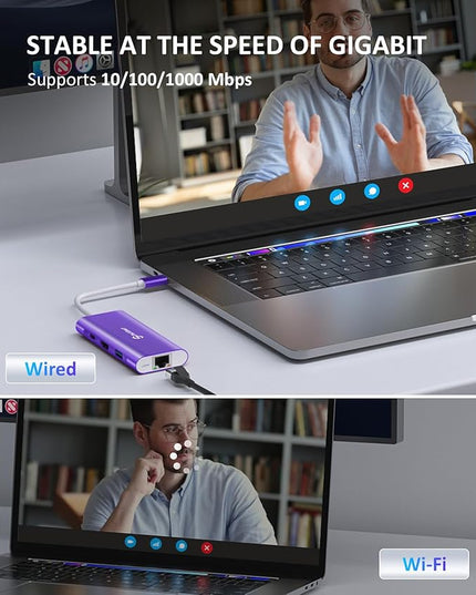 UtechSmart USB C Hub, Ethernet Multiport Adapter 6 in 1 USB C to HDMI Dock Compatible for MacBook Pro/Air, Chromebook, Dell XPS, HP and Type C Devices Dark Purple