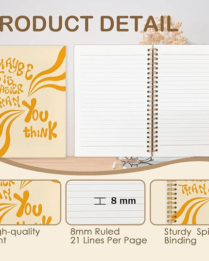 Abstract Orange Inspirational Spiral Journal Notebook 5.5x8.3in, Positive Affirmation Gifts, Maybe It Is Easier Than You Think Motivational Notebooks for Note Taking, Hardcover Notebook