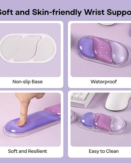 EPOMAKER CloudGel Wrist Rest for Keyboard and Mouse, 2 Pieces Silicone Wrist Support, Anti-Slip Rubber Bottom, Ergonomic Design, Suitable for Office/Computer/Laptop/Gaming (Purple)