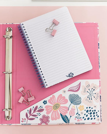 Steel Mill & Co Cute Mini Spiral Notebook, 8.25" x 6.25" Journal with Durable Hardcover and 160 Lined Pages, Mosaic Floral