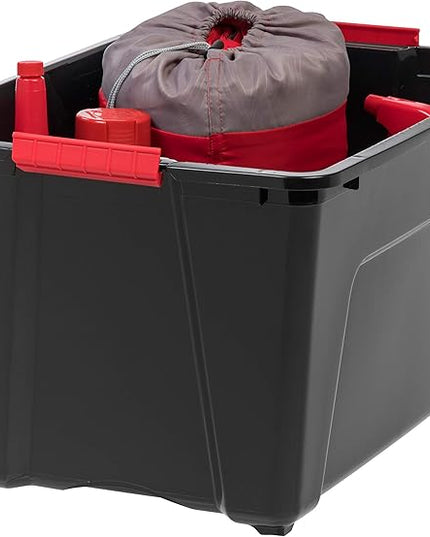 IRIS USA 54 QT Plastic Storage Box with Lid and Latches - 6 Pack - BPA-Free, Garage Organizing Solution, Durable Nestable Stackable Containers, Secure Pull Handle - Black